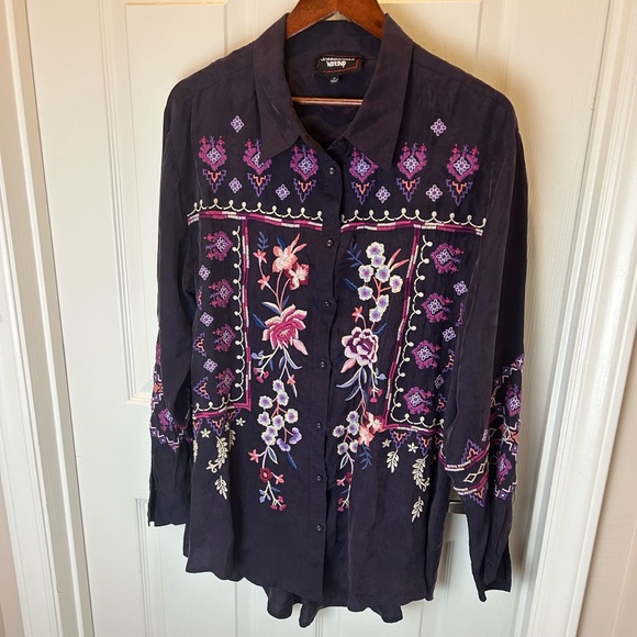 JOHNNY WAS CURACAO OVERSIZED LONG SLEEVE TUNIC IN DEEP PURPLE SIZE XL - Picture 5 of 11